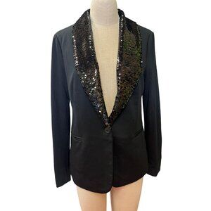 Adrianna Papell Sequin Lapel Ponte Blazer Black Size S